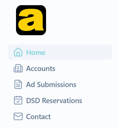 Co-op sidebar listing Home, Accounts, Ad Submissions, DSD Reservations and Contact