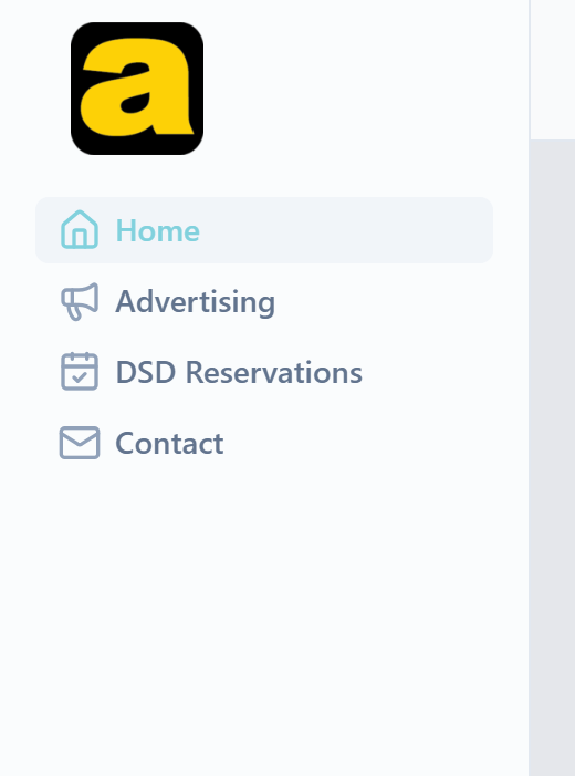 Store sidebar listing Home, Advertising, DSD Reservations, Contact, Guide and Logout